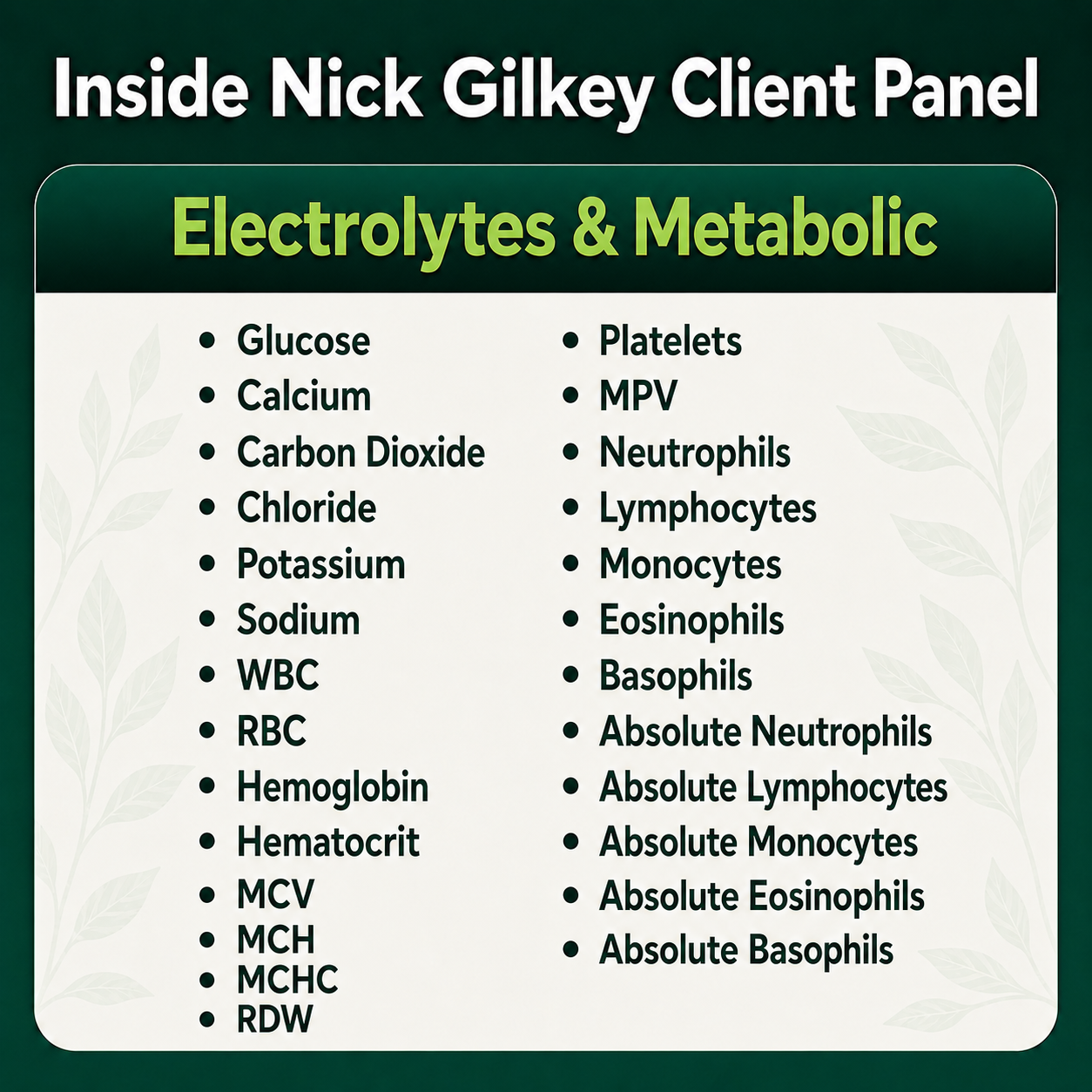 Nick Gilkey Client Blood Panel